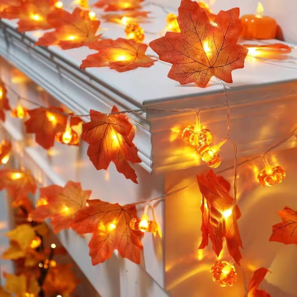 Halloween Led String Lights Orange - 59in/118in Halloween Pompoen Esdoornbladeren Lichtslingers 10/20LED