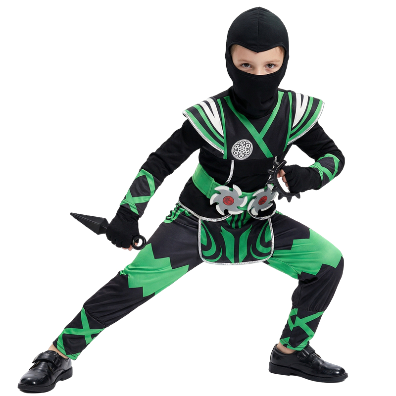 Halloween Costume Kids - Japanse Ninja-kostuumset voor kinderen Groene Samurai-aankleding