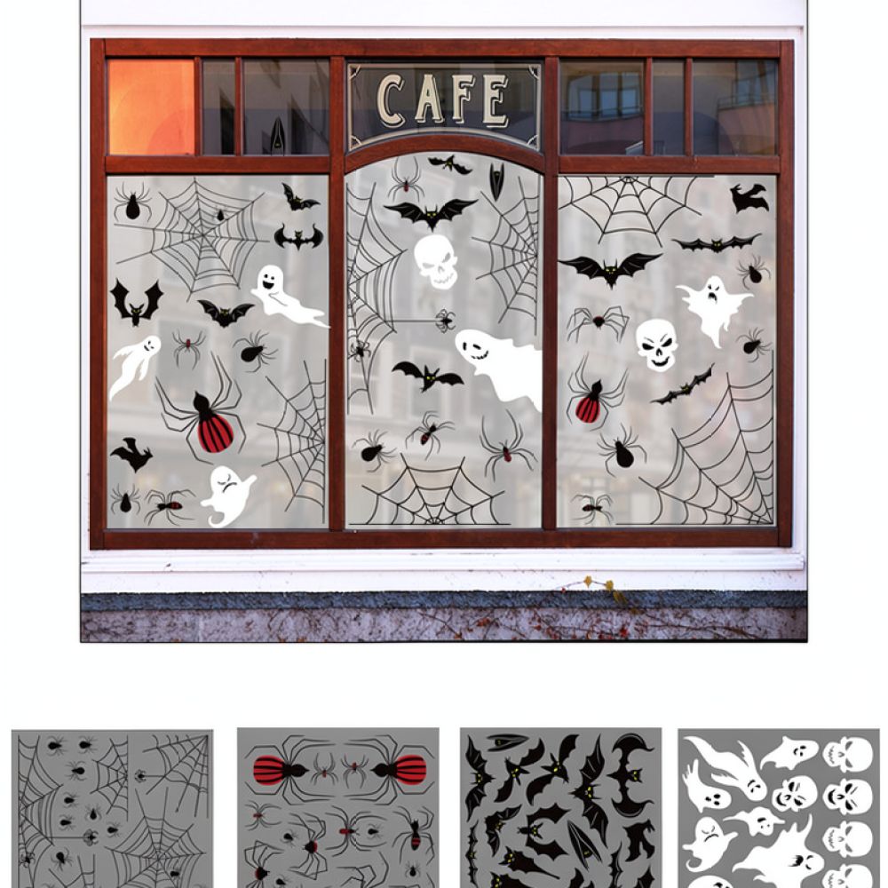 Halloween Skeleton Decoration - Halloween-muurstickers, statische PVC-raamstickers, met een griezelig