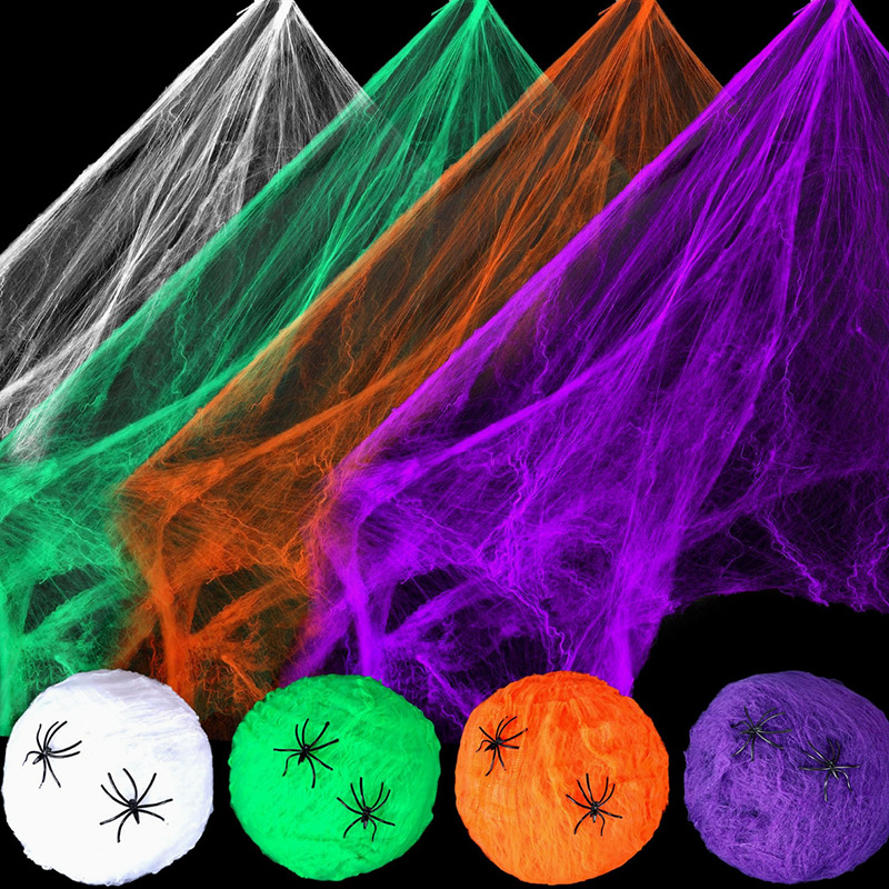 Spider Web Halloween Decoration - Halloween-decoratie: witte spinnenweb, kunstmatig, rekbaar, voor